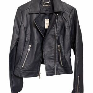 Express Women's Black Leather Look Jacket -NWT